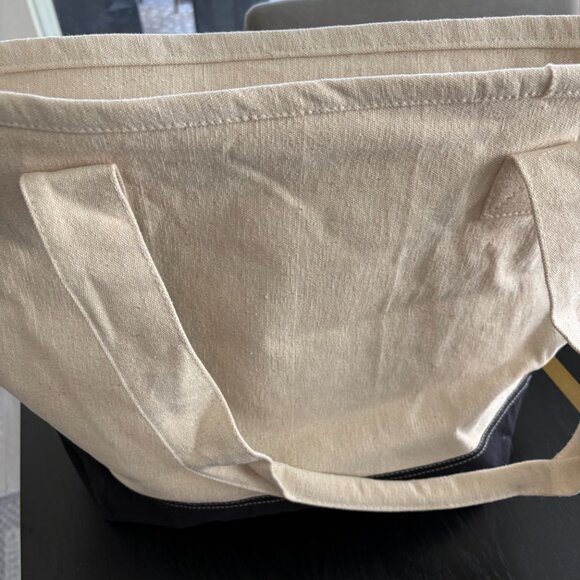 Gemline Canvas Tote Bag Cream Black Bottom Zipper Hanes Logo Reusable - Picture 5 of 9